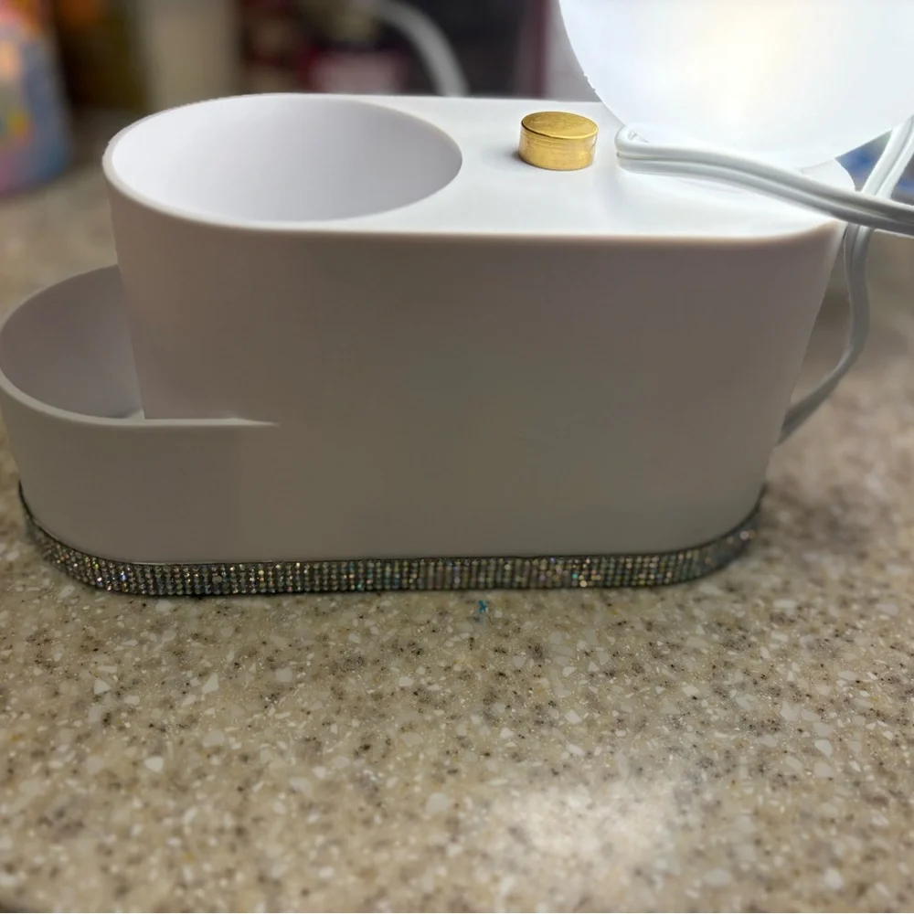 White LED Lamp,Vanity Organizer with Rhinestone Trim